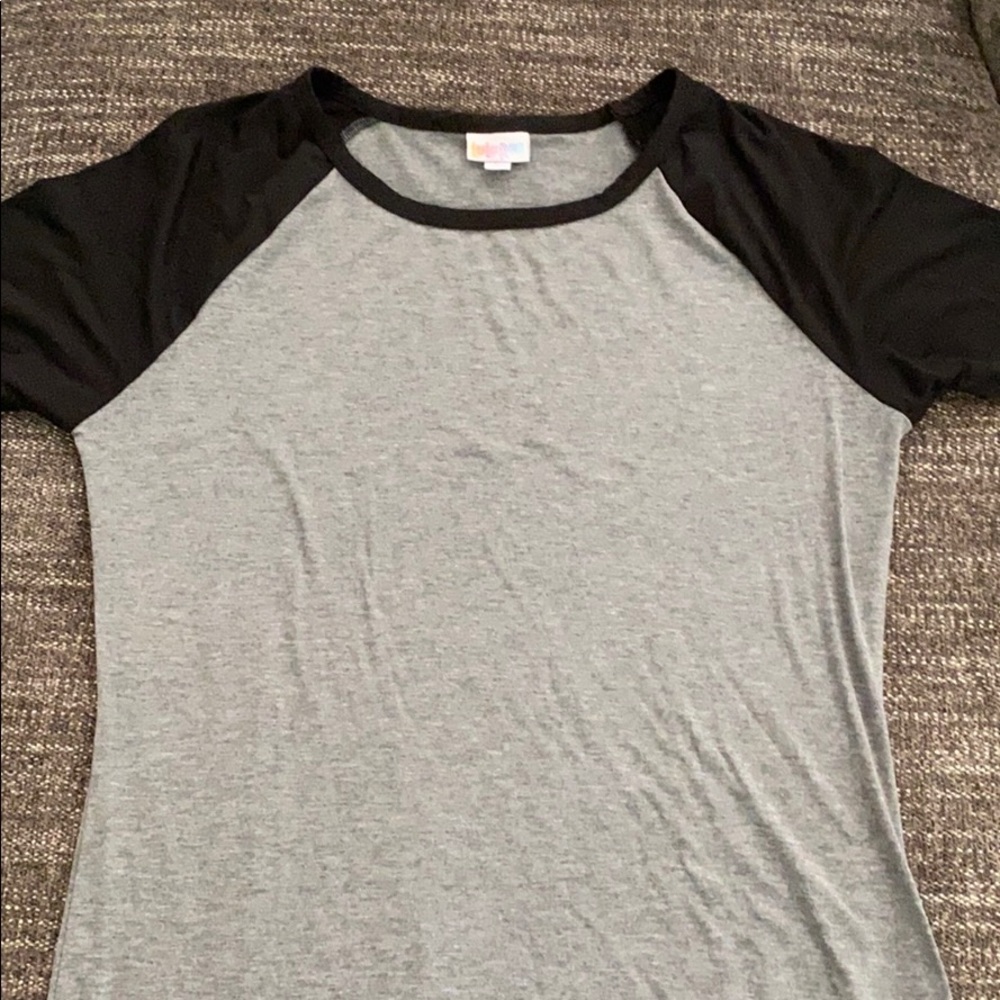 LulaRoe Julia Dress Gray w/ Black Sleeves size L